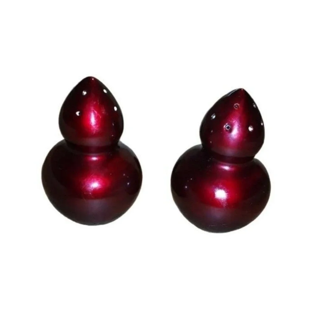 Vintage Japanese Lacquer Salt & Pepper Shakers Gourd Shape Hand Painted